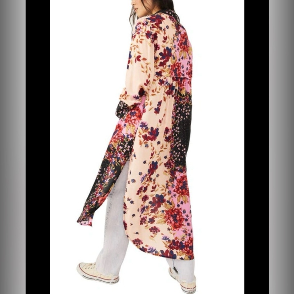 FREE PEOPLE JACKIE PRINT MAXI BLOUSE IN BLUSH